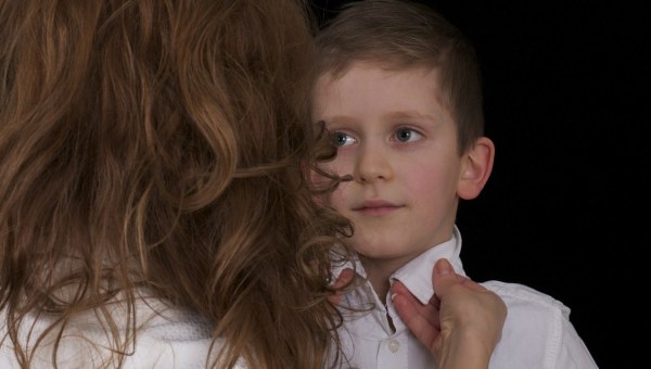 Mother talking with son