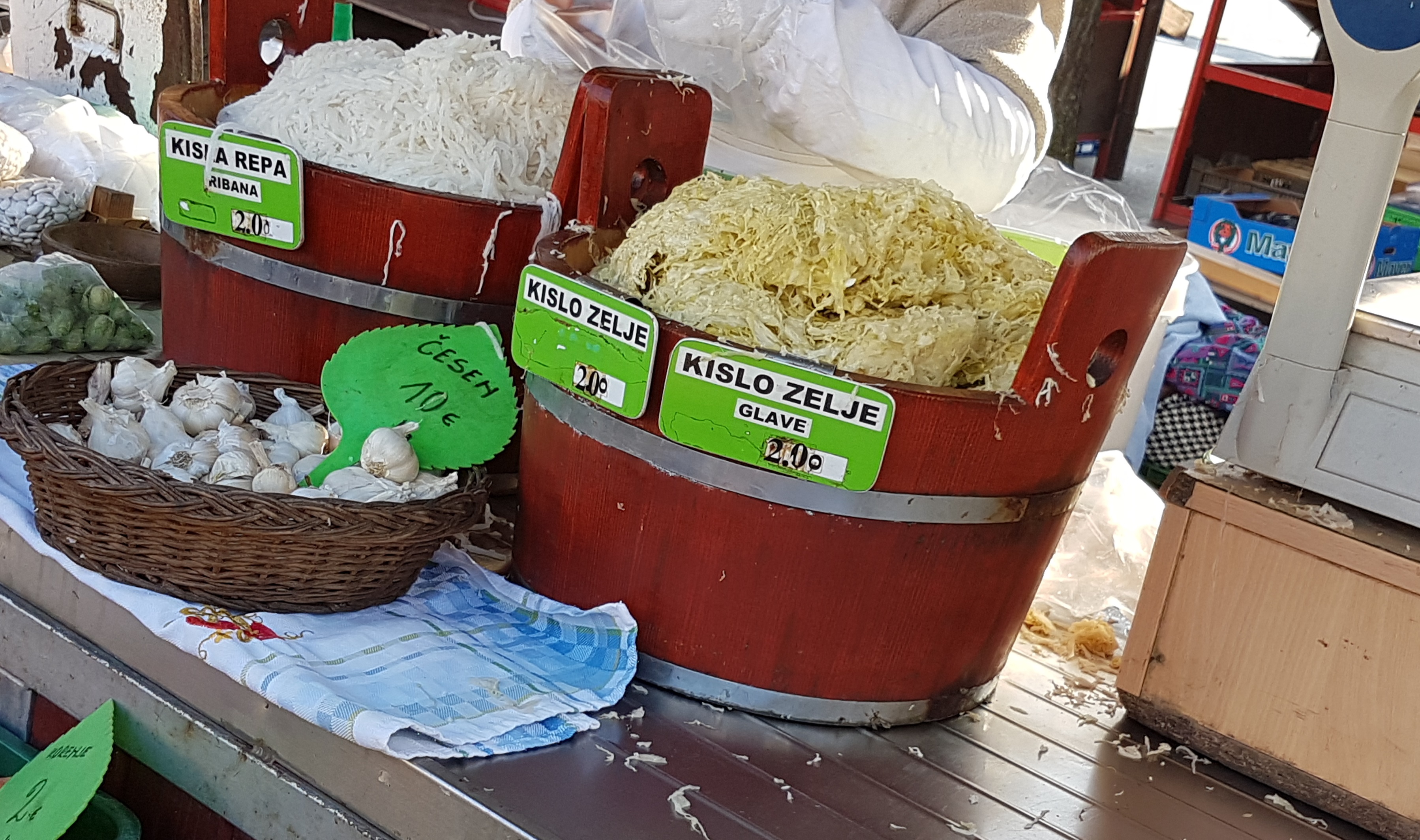 Selling sauerkraut on market