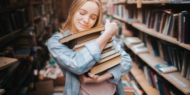 GIRL, BOOK, LIBRARY
