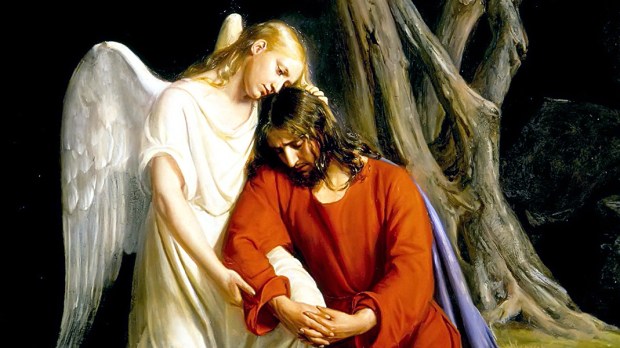 An angel comforting Jesus before his arrest in the Garden of GethsemaneAn angel comforting Jesus before his arrest in the Garden of Gethsemane