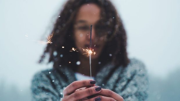 WOMAN, FIREWORK, WINTER