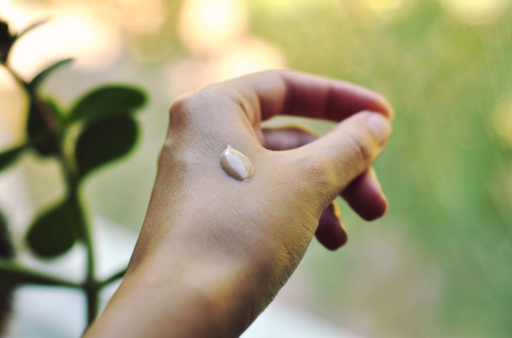 A drop of tonal basis or bb cream on the hand