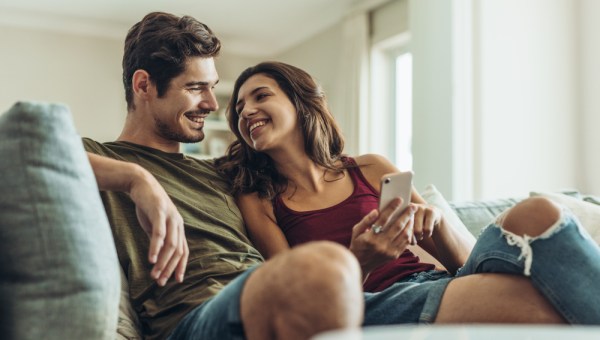 Happy couple at home