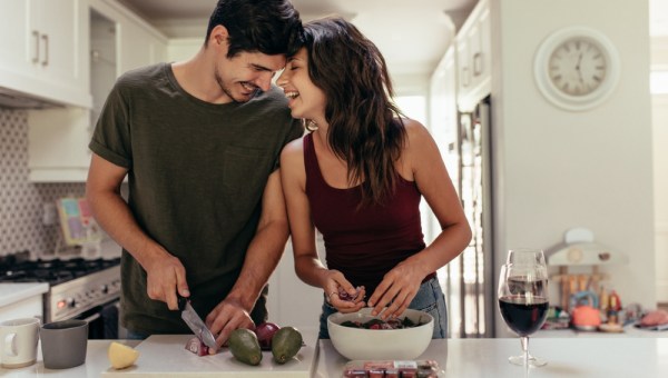 Couple cooking together