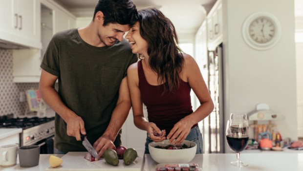 Couple cooking together
