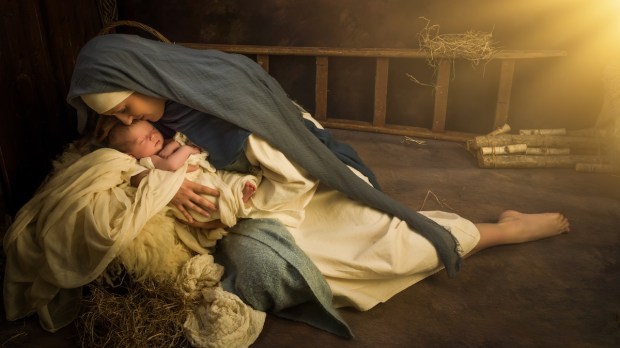 Living Christmas-Nativity Scene of parents dressed in authentic clothes
