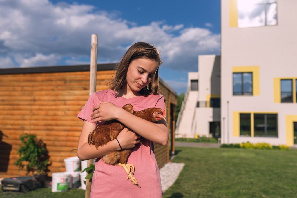 Teenager with a chicken