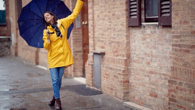 Woman dancing in the rain