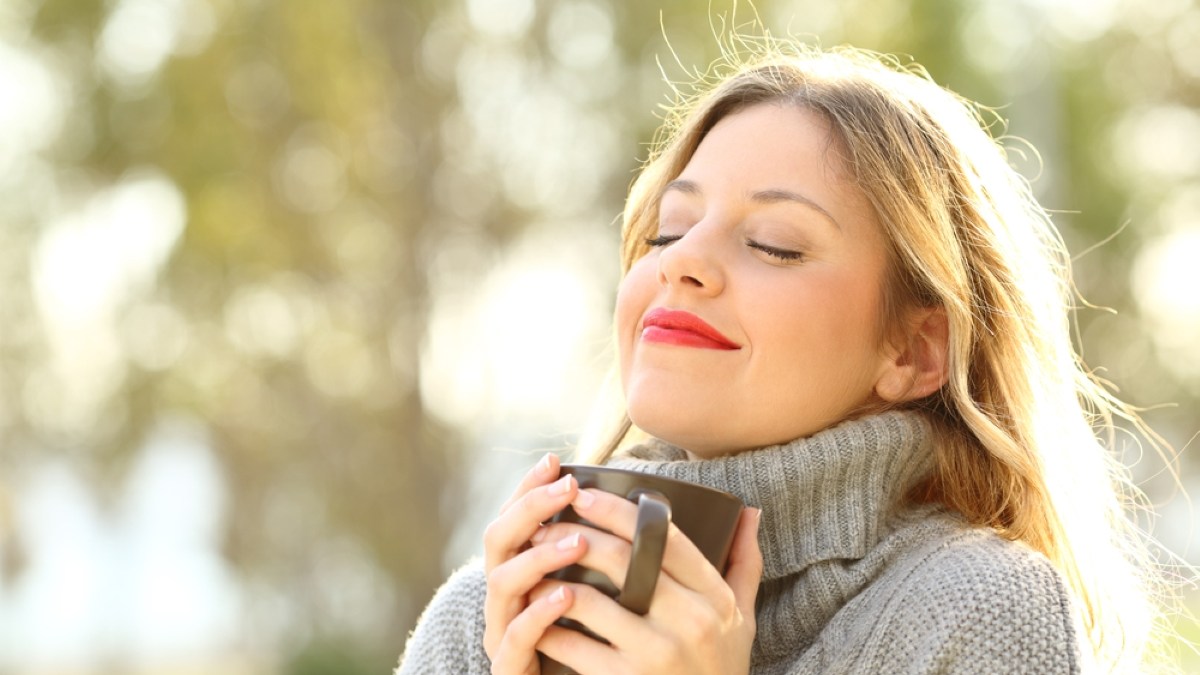 relaxed girl drinking coffee
