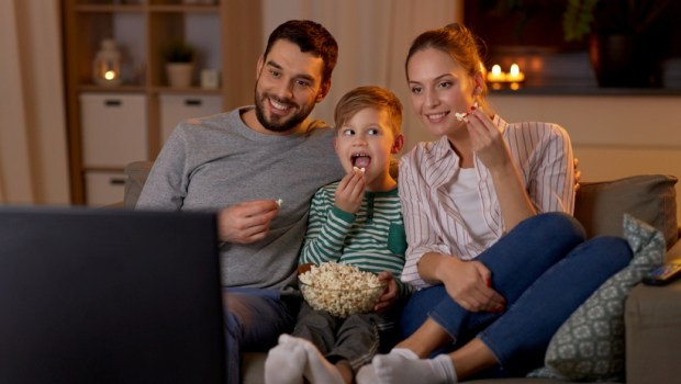 family watching tv