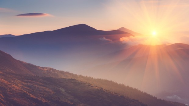 landscape in the mountains at sunrise