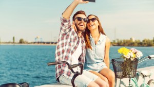 young couple making selfie