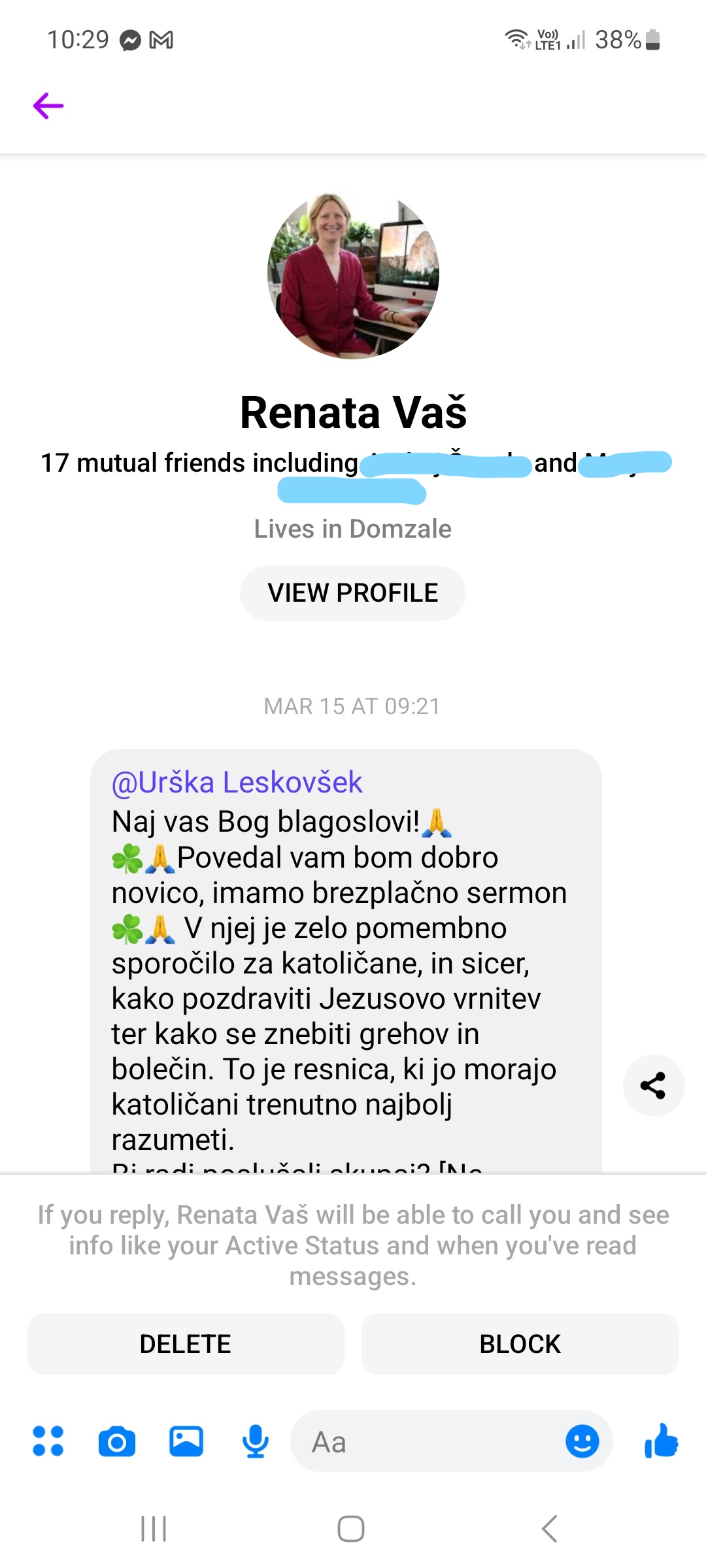 “Katoliška” sporočila na FB Messengerju