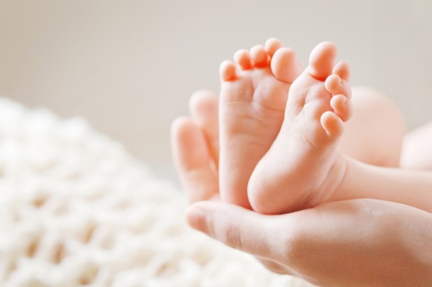 Baby feet in mothers hands