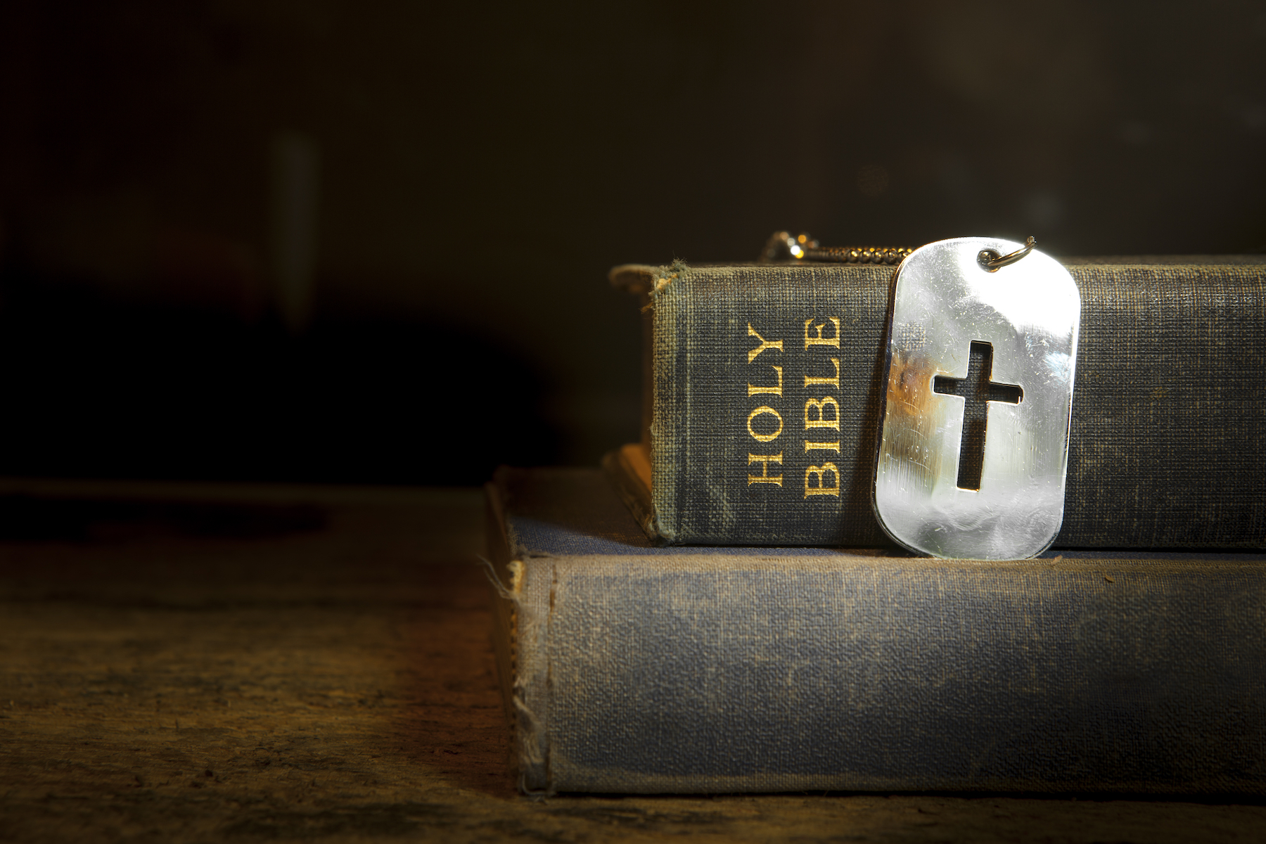 cross in military tag, bible