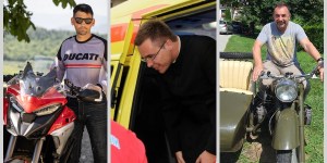 Duhovniki v rešilnem avtomobilu, na motorju in kolesu
