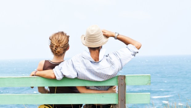 Lovely couple looking forward
