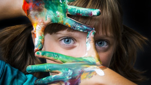 little girl and water colors