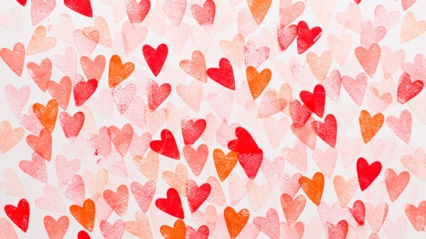 Abstract watercolor red, pink heart background. Concept love, valentine day greeting card