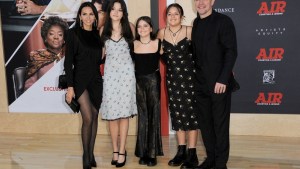 Luciana Barroso, Alexia Barroso, Stella Damon, Isabella Damon and Matt Damon at the Amazon Studios' World premiere of 'AIR' held at the Regency Village Theatre in Westwood, USA on March 27, 2023