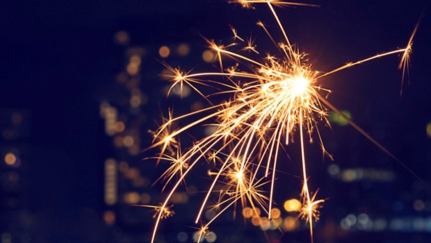 New Year's celebration sparkler at night