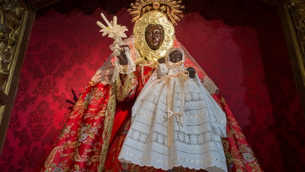 Caceres, Spain - Jan 14th, 2021: Our Lady of Guadalupe del Vaquero figure