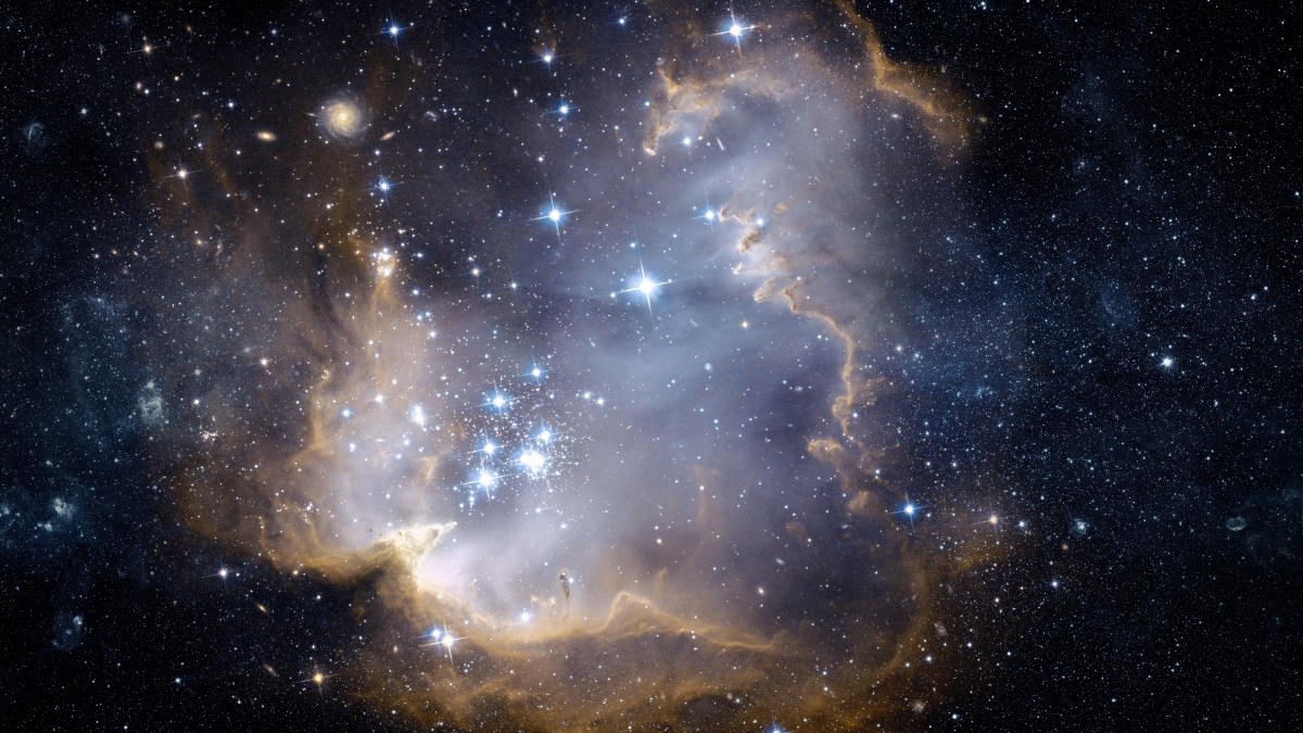 A view from space to a galaxy and stars. Universe filled with stars, nebula and galaxy