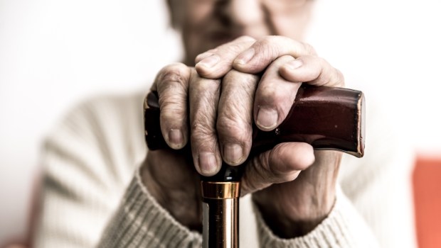 Old woman with cane
