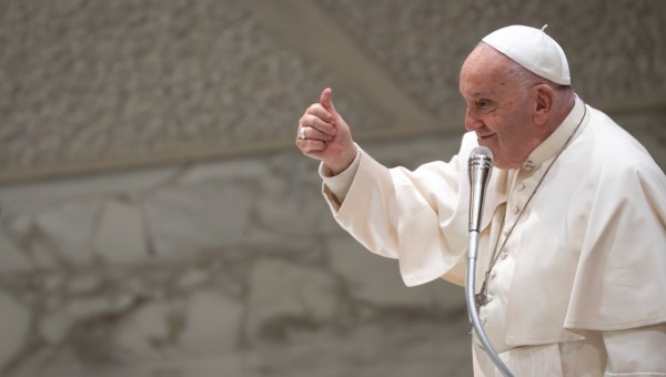 Pope Francis attends "The Caress and the Smile" event to meet with grandparents, the elderly, and grandchildren at the Vatican's Paul VI Audience Hall.