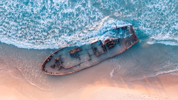 old shipwreck in Habonim beach in Israel