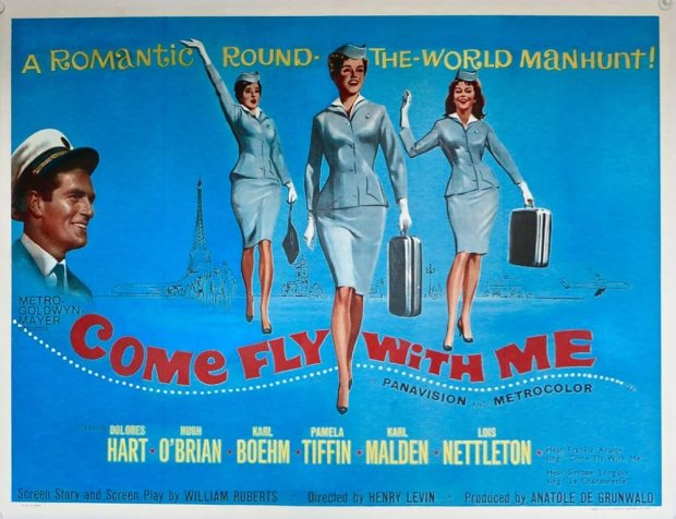 Lobby card for the movie "Come Fly With Me" 1963, starring Dolores Hart and Karl Malden