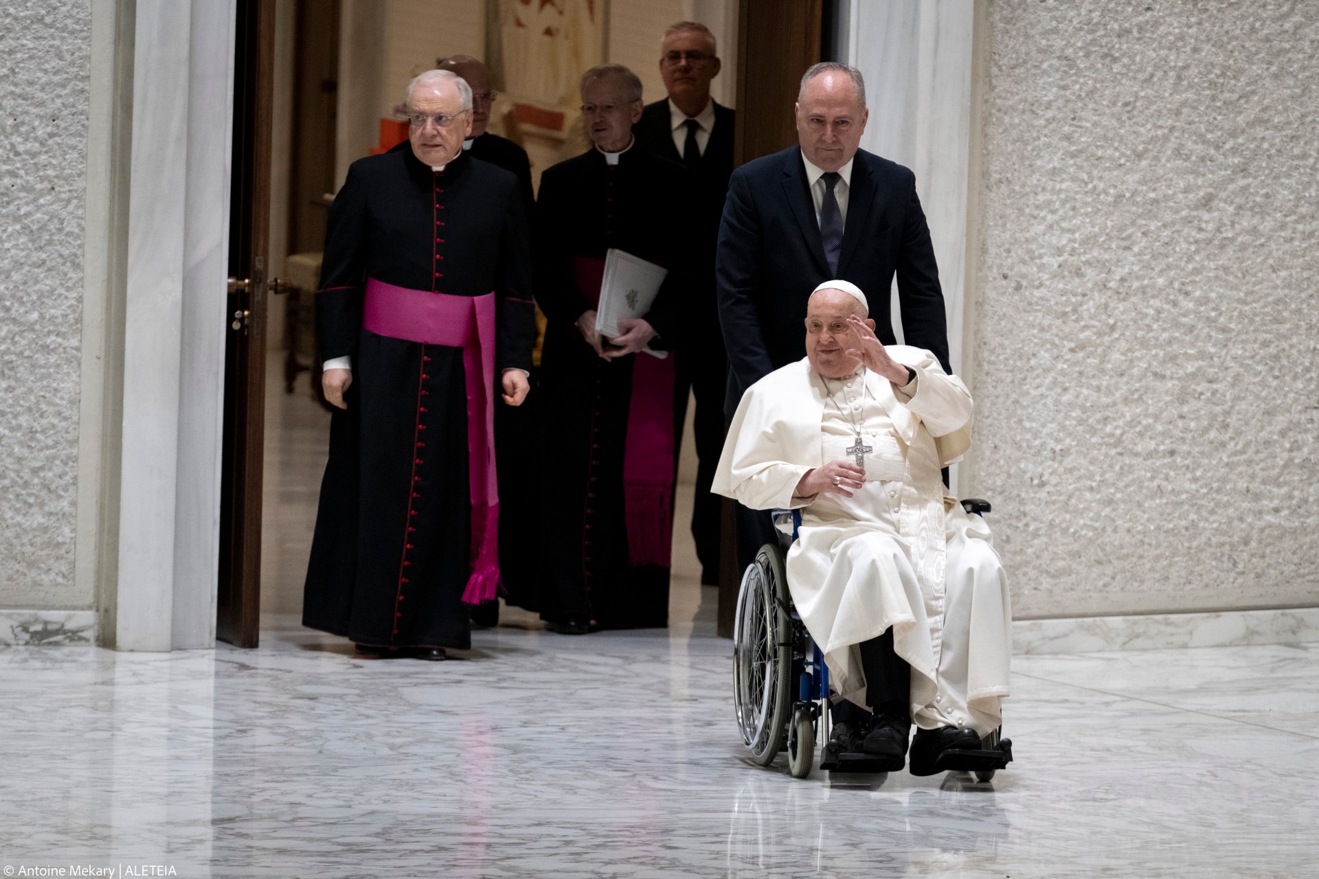 Pope Francis during his weekly general audience in Paul VI Hall at the Vatican on February 12, 2025