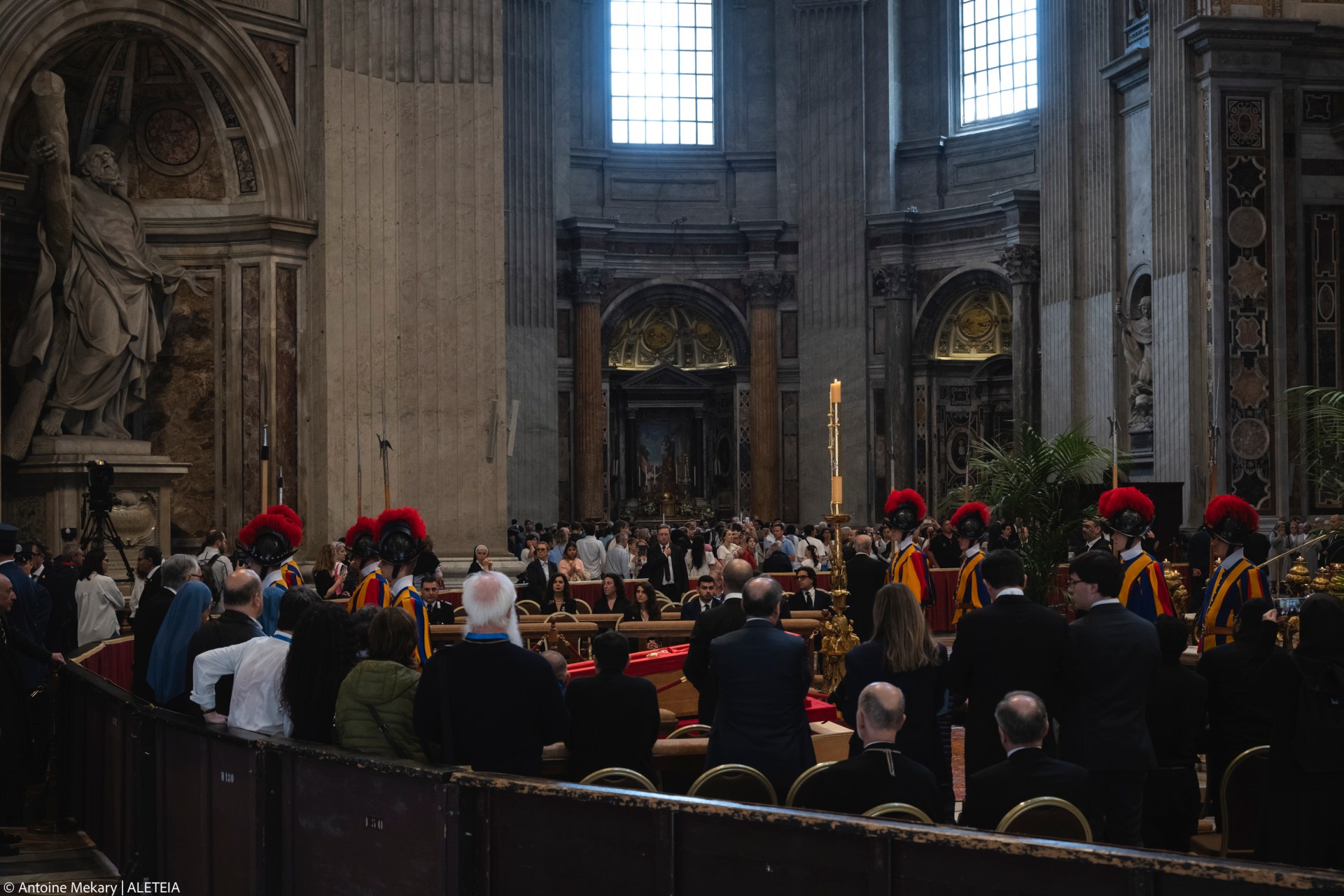 Coffin with body of Pope Francis displayed at Saint Peter's Basilica in Vatican on April 23, 2025.