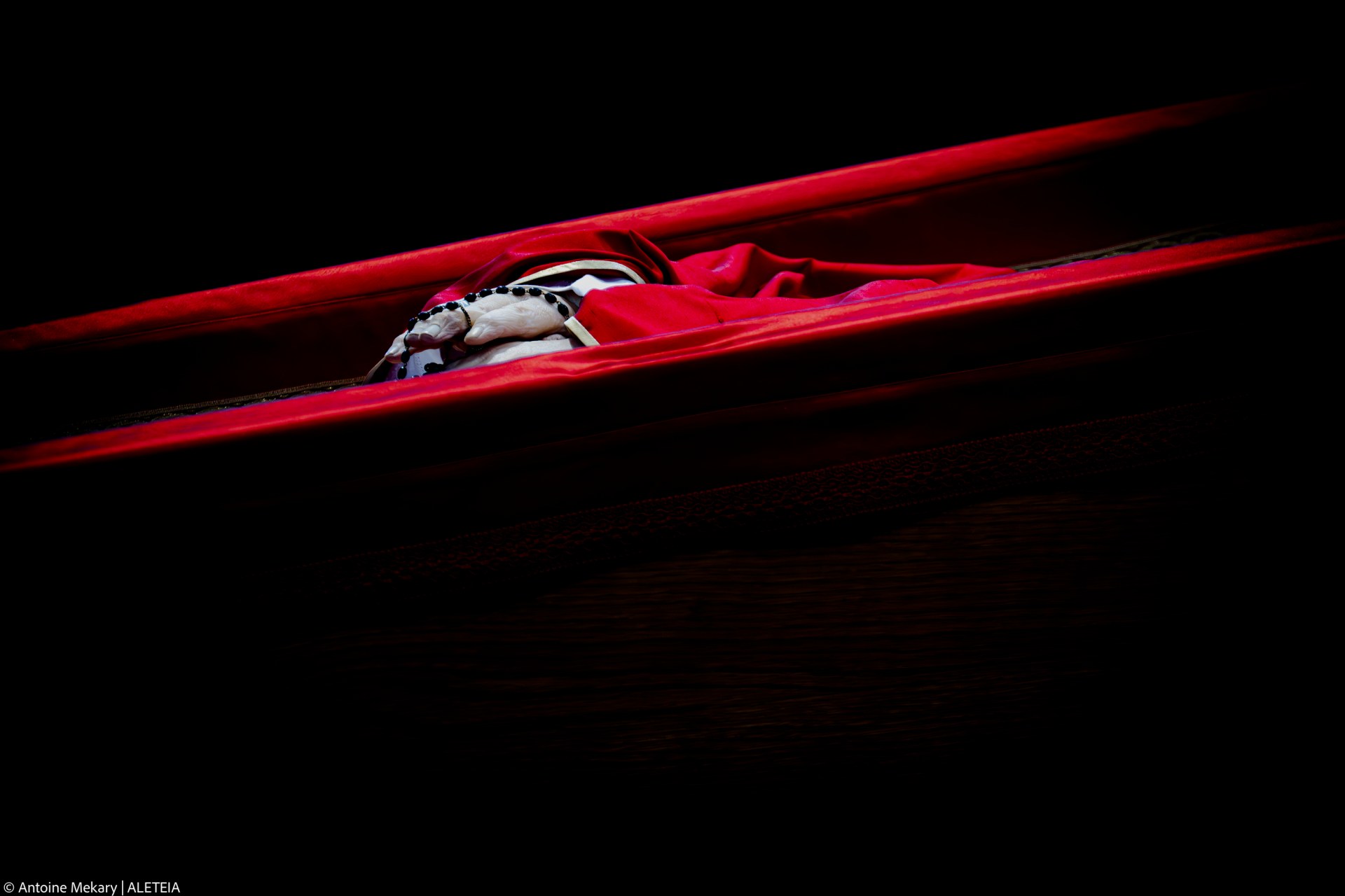 Coffin with body of Pope Francis displayed at Saint Peter's Basilica in Vatican on April 23, 2025.