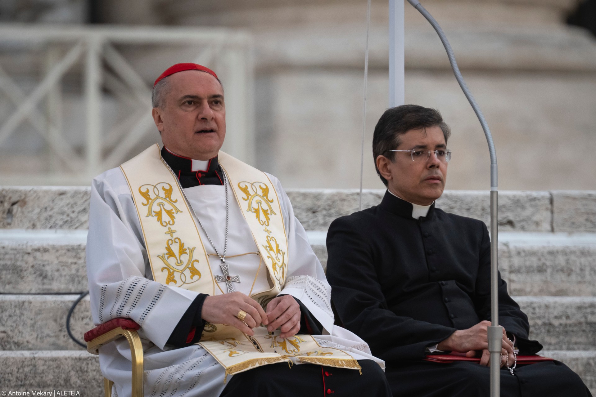Devotees attend a Rosary in homage to Pope Francis following his death in Saint Peter's Square, the Vatican, on April 21, 2025