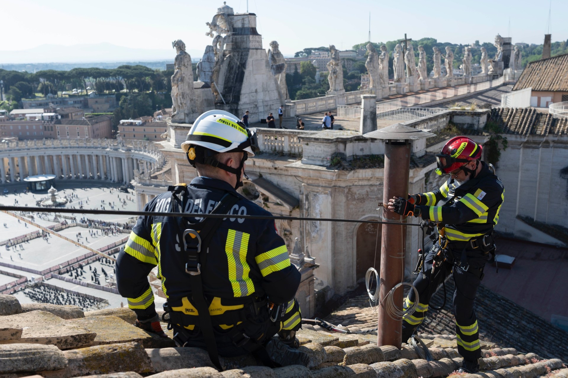Sistine Chapel and installation of the chimney before the start of the conclave on May 7, 2025
