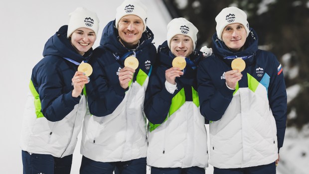 Nika Vodan (SLO), Anze Lanisek (SLO), Nika Prevc (SLO), Domen Prevc