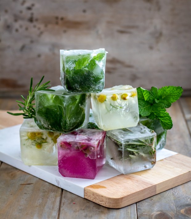 Herbs ice cubes for lemonades